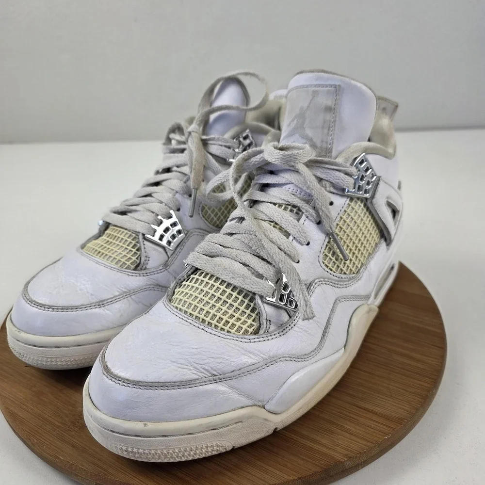 Nike Air Jordan 4 Retro Pure Money Shoes Mens Size 11.5‎ White Silver 308497-100